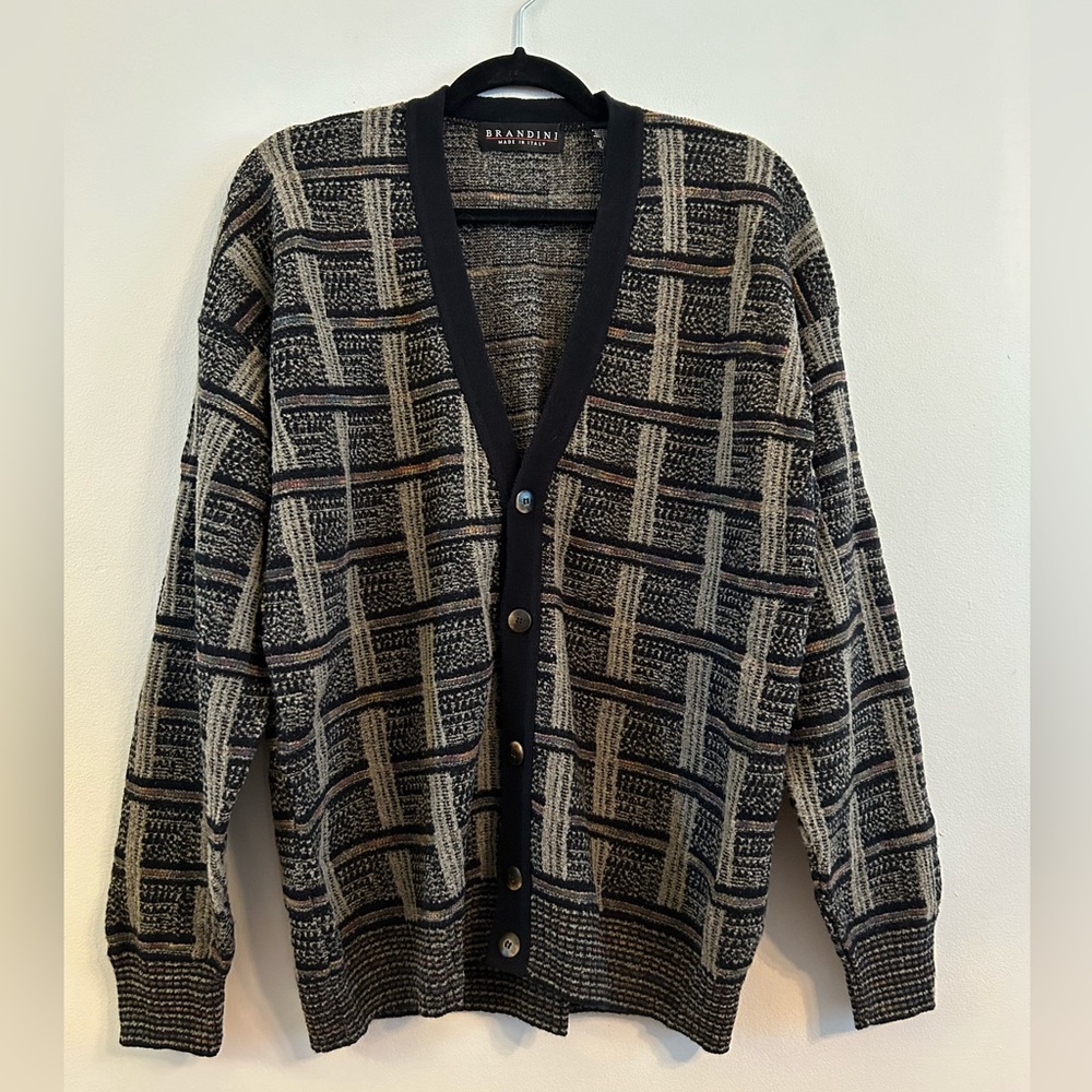 Vintage Brandini Italy 80s 90s Grandpa V Neck Cardigan Sweater Multicolor L